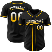 Load image into Gallery viewer, Custom Black White-Gold Authentic Fade Fashion Baseball Jersey
