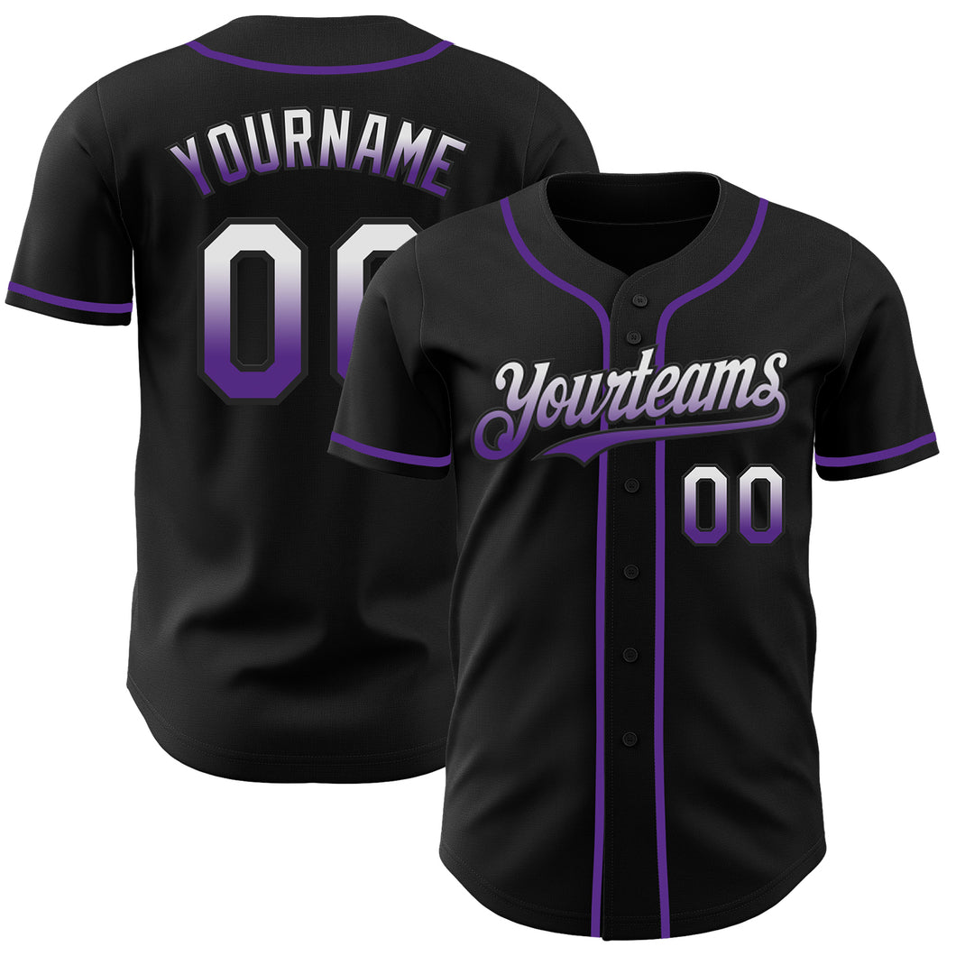 Custom Black White-Purple Authentic Fade Fashion Baseball Jersey