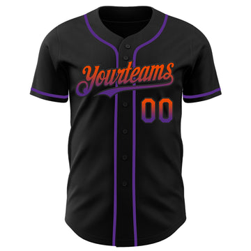 Custom Black Orange-Purple Authentic Fade Fashion Baseball Jersey