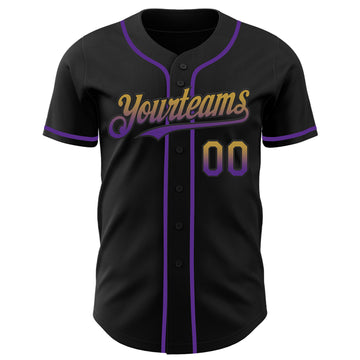 Custom Black Old Gold-Purple Authentic Fade Fashion Baseball Jersey