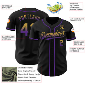 Custom Black Old Gold-Purple Authentic Fade Fashion Baseball Jersey