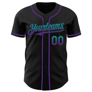 Custom Black Teal-Purple Authentic Fade Fashion Baseball Jersey