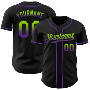 Custom Black Neon Green-Purple Authentic Fade Fashion Baseball Jersey