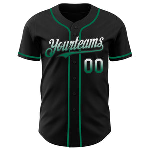 Custom Black White-Kelly Green Authentic Fade Fashion Baseball Jersey