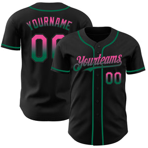 Custom Black Pink-Kelly Green Authentic Fade Fashion Baseball Jersey