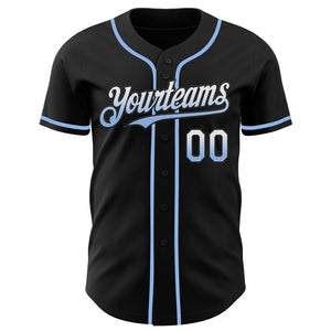 Custom Black White-Light Blue Authentic Fade Fashion Baseball Jersey