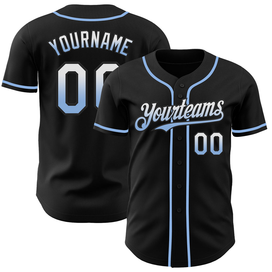 Custom Black White-Light Blue Authentic Fade Fashion Baseball Jersey