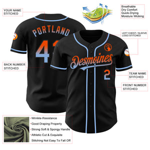 Custom Black Orange-Light Blue Authentic Fade Fashion Baseball Jersey