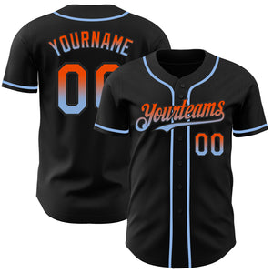 Custom Black Orange-Light Blue Authentic Fade Fashion Baseball Jersey