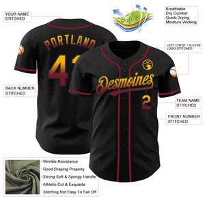 Custom Black Gold-Crimson Authentic Fade Fashion Baseball Jersey