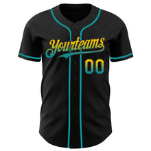 Load image into Gallery viewer, Custom Black Yellow-Teal Authentic Fade Fashion Baseball Jersey
