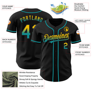 Custom Black Yellow-Teal Authentic Fade Fashion Baseball Jersey