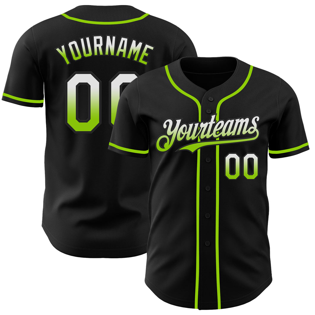 Custom Black White-Neon Green Authentic Fade Fashion Baseball Jersey