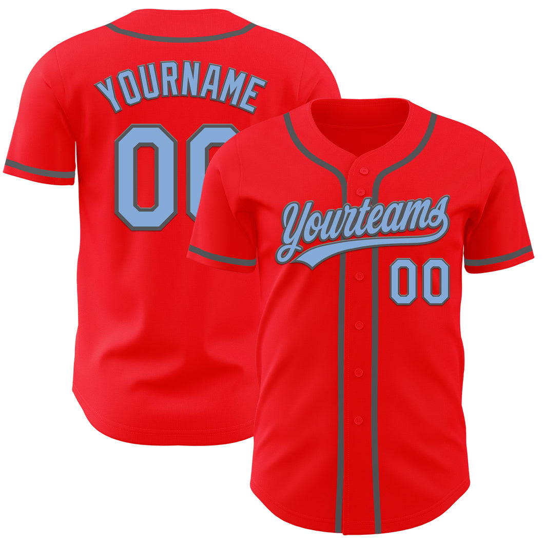 Custom Fire Red Light Blue-Steel Gray Authentic Baseball Jersey