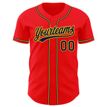 Load image into Gallery viewer, Custom Fire Red Navy-Yellow Authentic Baseball Jersey
