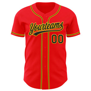 Custom Fire Red Black-Yellow Authentic Baseball Jersey