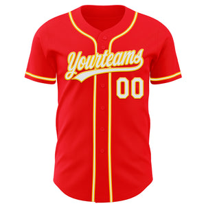 Custom Fire Red White-Yellow Authentic Baseball Jersey