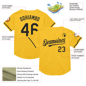 Custom Gold Black Mesh Authentic Throwback Baseball Jersey