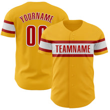 Load image into Gallery viewer, Custom Gold Red-White Authentic Baseball Jersey
