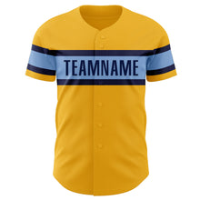 Load image into Gallery viewer, Custom Gold Navy-Light Blue Authentic Baseball Jersey
