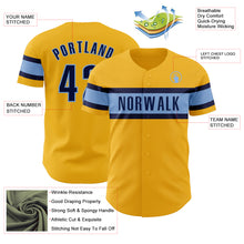 Load image into Gallery viewer, Custom Gold Navy-Light Blue Authentic Baseball Jersey
