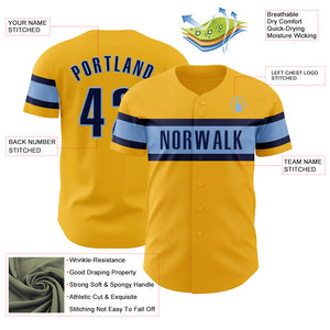 Custom Gold Navy-Light Blue Authentic Baseball Jersey