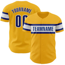 Load image into Gallery viewer, Custom Gold Royal-White Authentic Baseball Jersey
