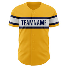 Load image into Gallery viewer, Custom Gold Navy-White Authentic Baseball Jersey
