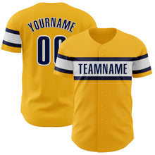 Load image into Gallery viewer, Custom Gold Navy-White Authentic Baseball Jersey
