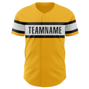 Custom Gold Black-White Authentic Baseball Jersey