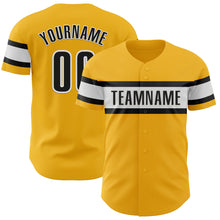 Load image into Gallery viewer, Custom Gold Black-White Authentic Baseball Jersey
