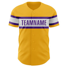 Load image into Gallery viewer, Custom Gold Purple-White Authentic Baseball Jersey
