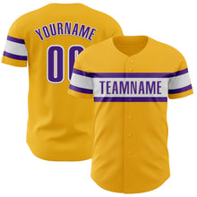 Load image into Gallery viewer, Custom Gold Purple-White Authentic Baseball Jersey
