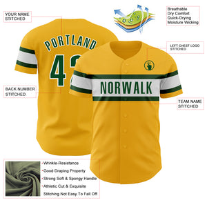 Custom Gold Green-White Authentic Baseball Jersey