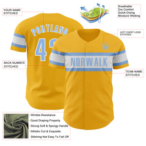 Custom Gold Light Blue-White Authentic Baseball Jersey