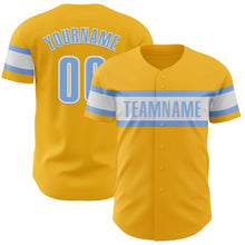 Load image into Gallery viewer, Custom Gold Light Blue-White Authentic Baseball Jersey
