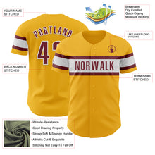 Load image into Gallery viewer, Custom Gold Burgundy-White Authentic Baseball Jersey
