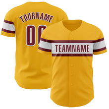 Load image into Gallery viewer, Custom Gold Burgundy-White Authentic Baseball Jersey
