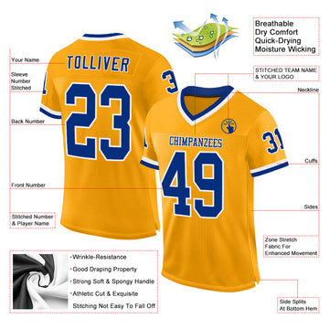 Custom Gold Royal-White Mesh Authentic Throwback Football Jersey