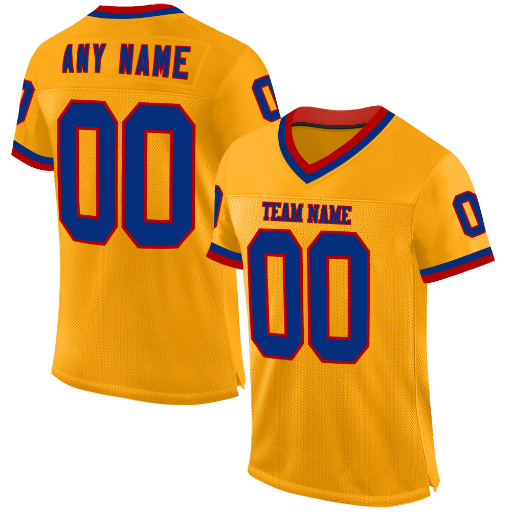 Custom Gold Royal-Red Mesh Authentic Throwback Football Jersey