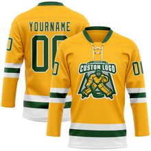 Load image into Gallery viewer, Custom Gold Green-White Hockey Lace Neck Jersey
