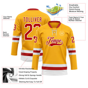 Custom Gold Red-White Hockey Lace Neck Jersey