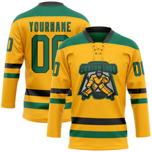 Load image into Gallery viewer, Custom Gold Kelly Green-Black Hockey Lace Neck Jersey
