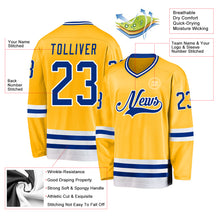 Load image into Gallery viewer, Custom Gold Royal-White Hockey Jersey
