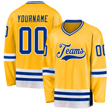 Load image into Gallery viewer, Custom Gold Royal-White Hockey Jersey
