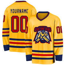 Load image into Gallery viewer, Custom Gold Red-Navy Hockey Jersey
