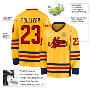 Custom Gold Red-Navy Hockey Jersey