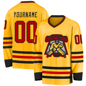 Custom Gold Red-Black Hockey Jersey