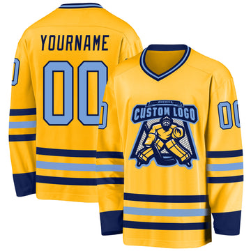 Custom Gold Light Blue-Navy Hockey Jersey