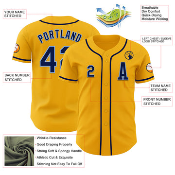 Custom Gold Navy-Light Blue Authentic Baseball Jersey